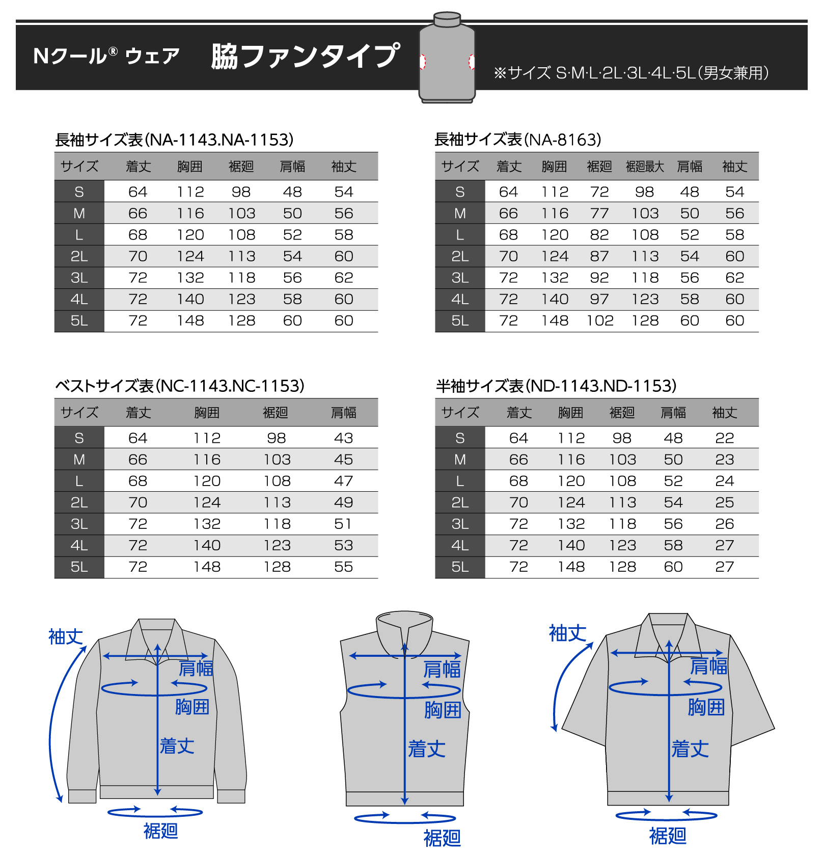 Nクールウェア サイズ表
